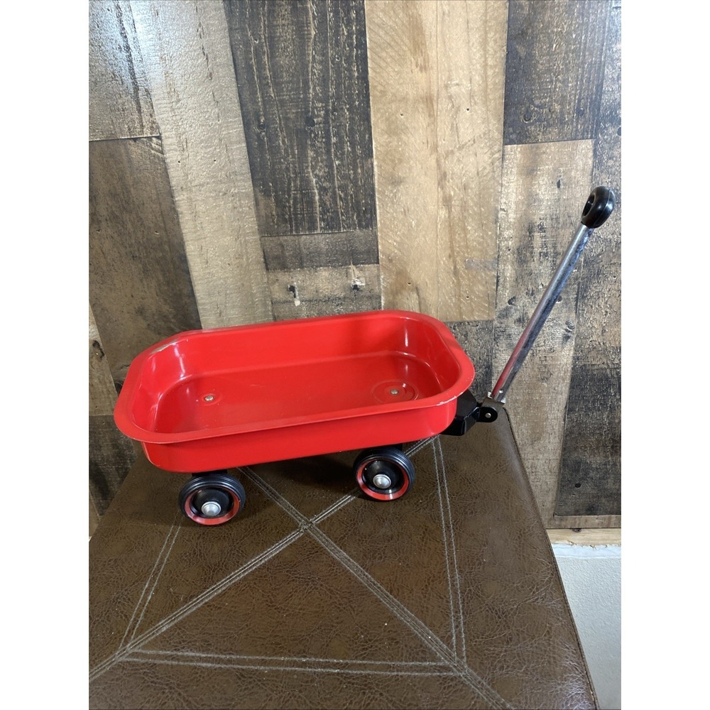 Vintage‎ Little Red Small Metal Kids Toy Wagon Cart Puller 12.4 X 7.4"